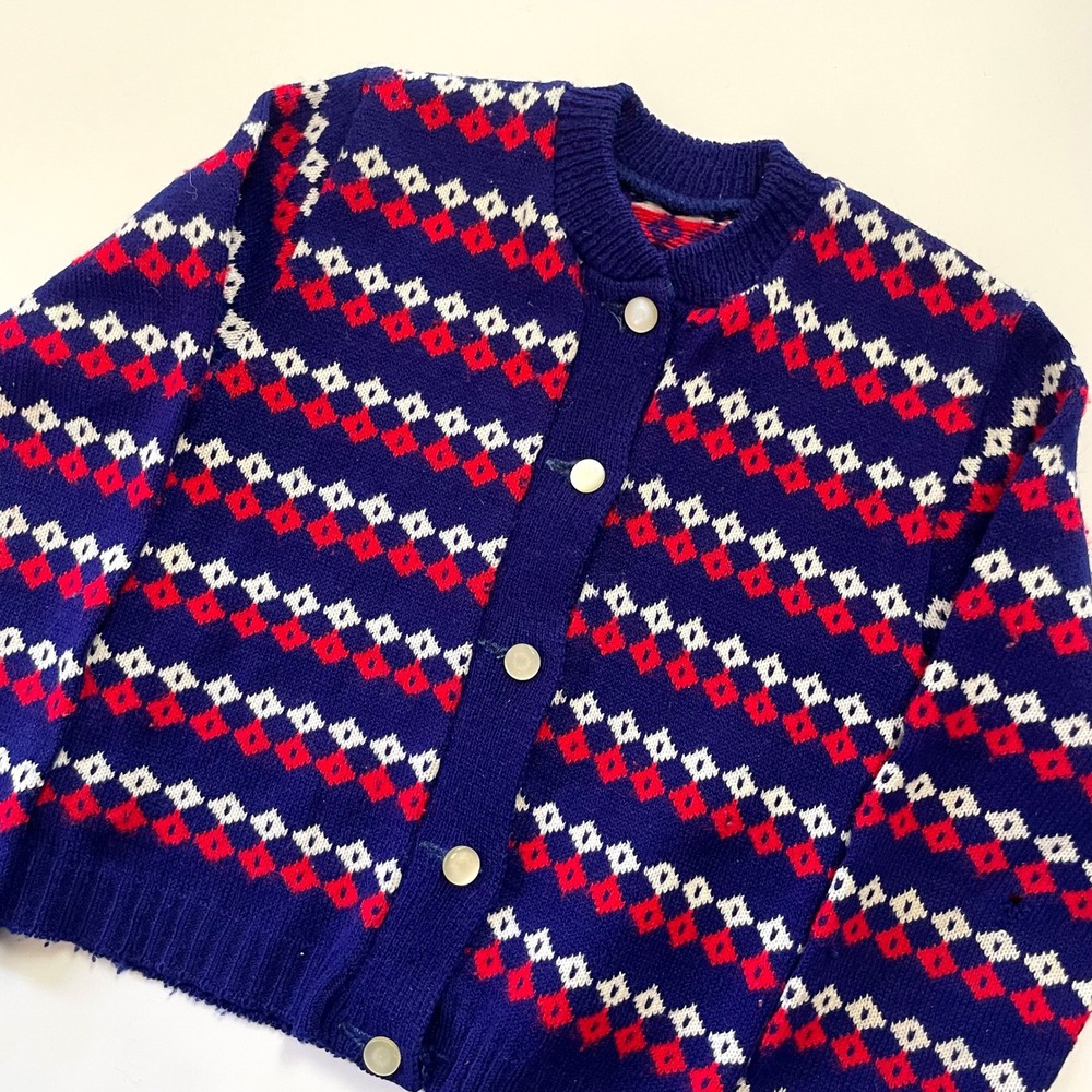 Vintage Kids Knit Button Front Cardigan Sweater Retro Winter Preppy Grandpa